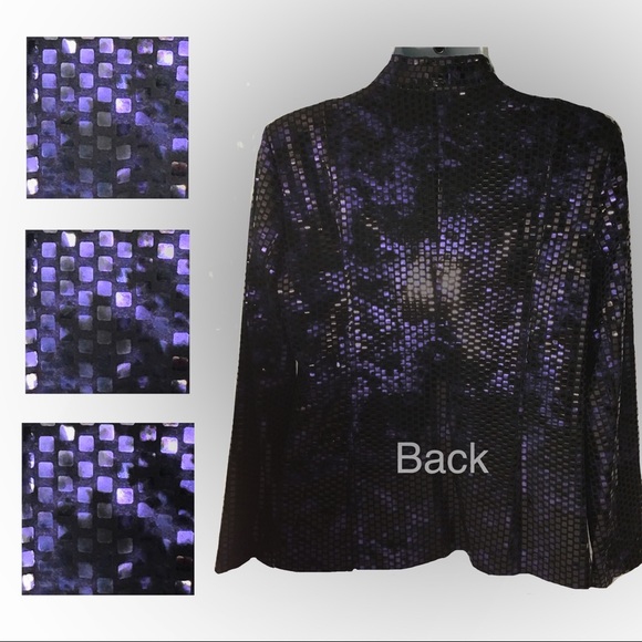 Notations Jacket Purple & Black Shiny Large NWT - Picture 2 of 8